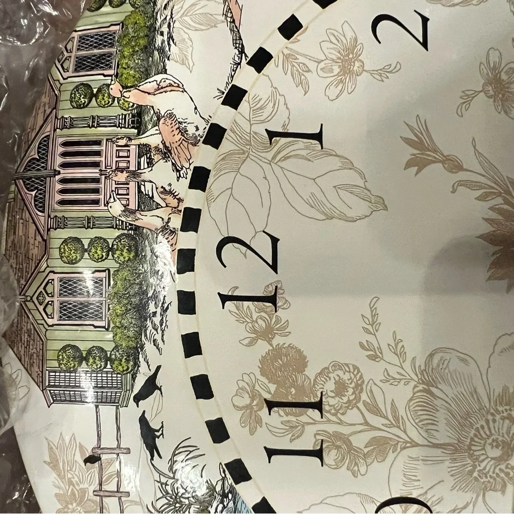 Large MacKenzie-Childs Country Farm Cottage Scenic Cream and Black Wall Clock